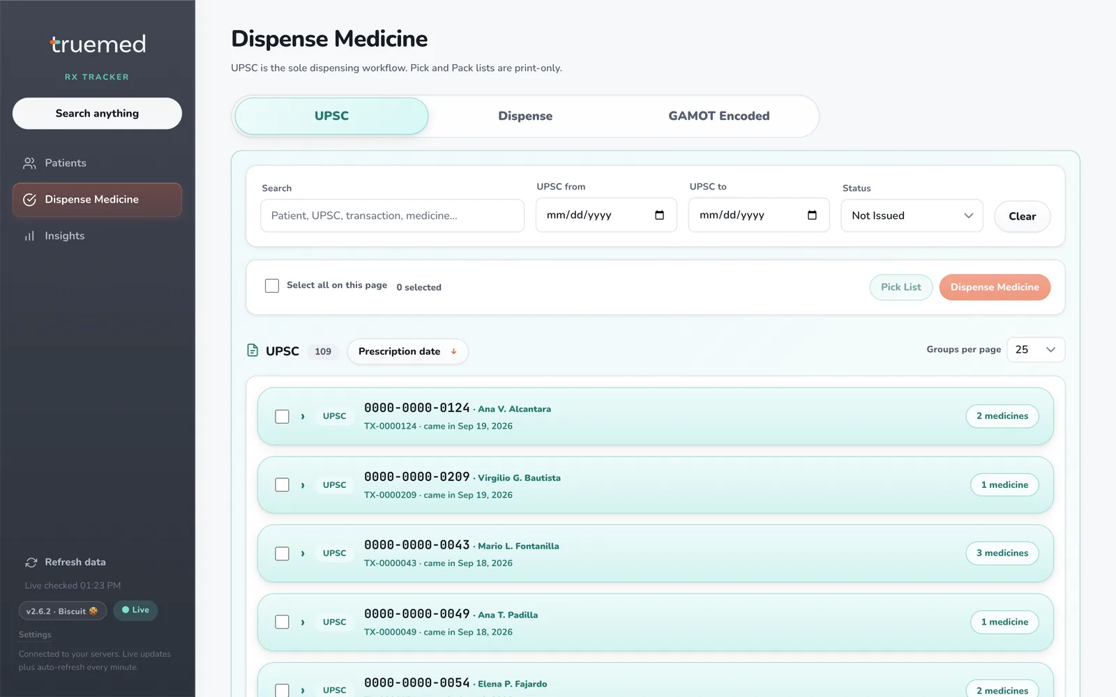 Rx Tracker screen