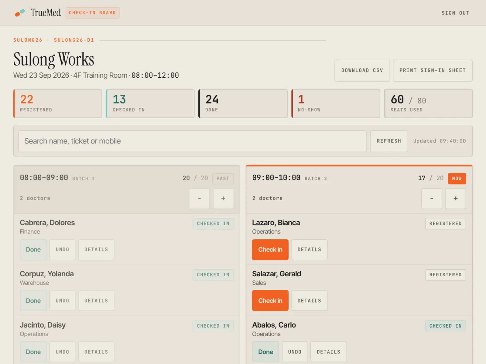 Caravan check-in board screen
