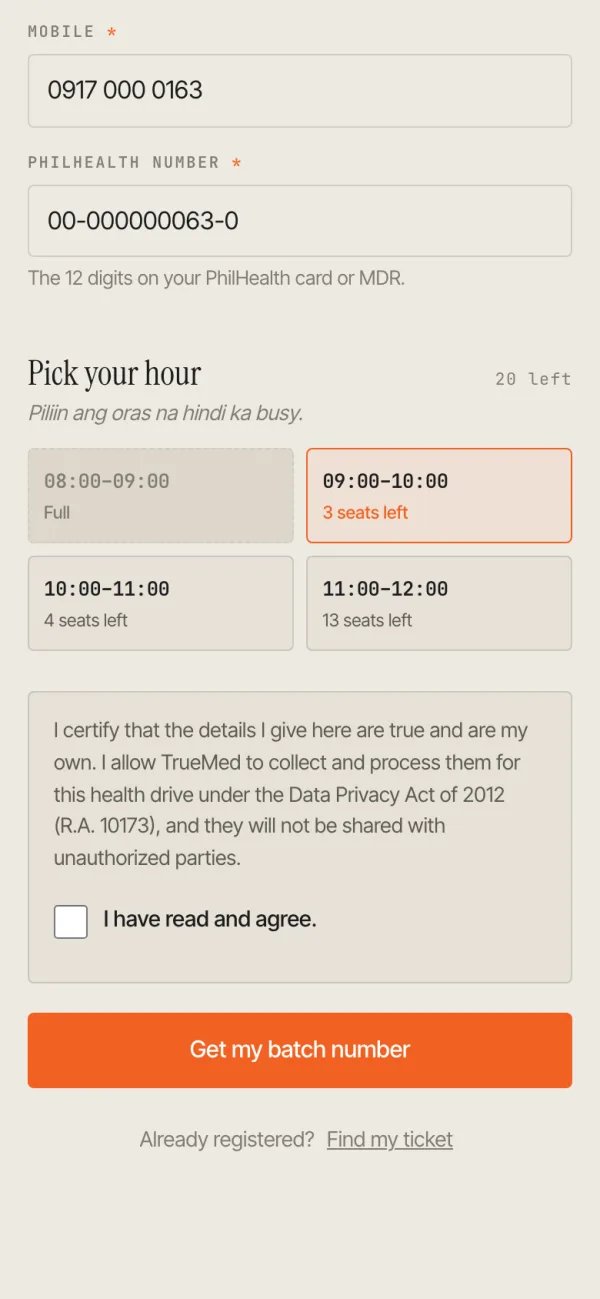 Caravan sign-up screen