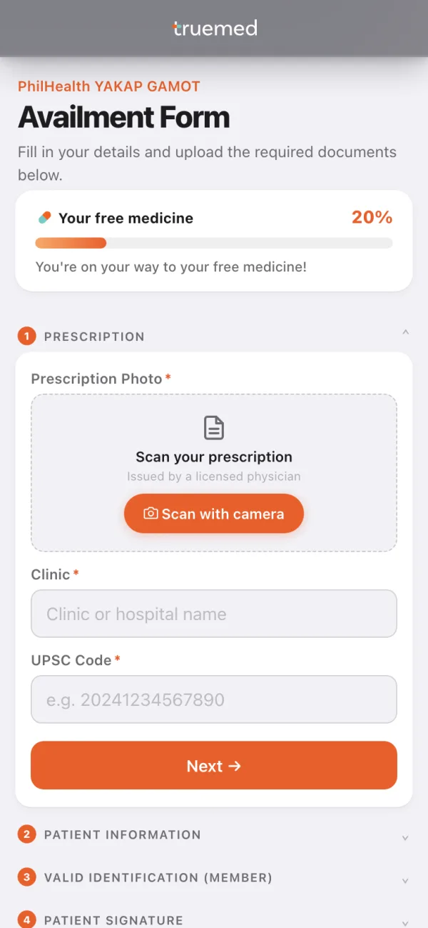 Patient form screen